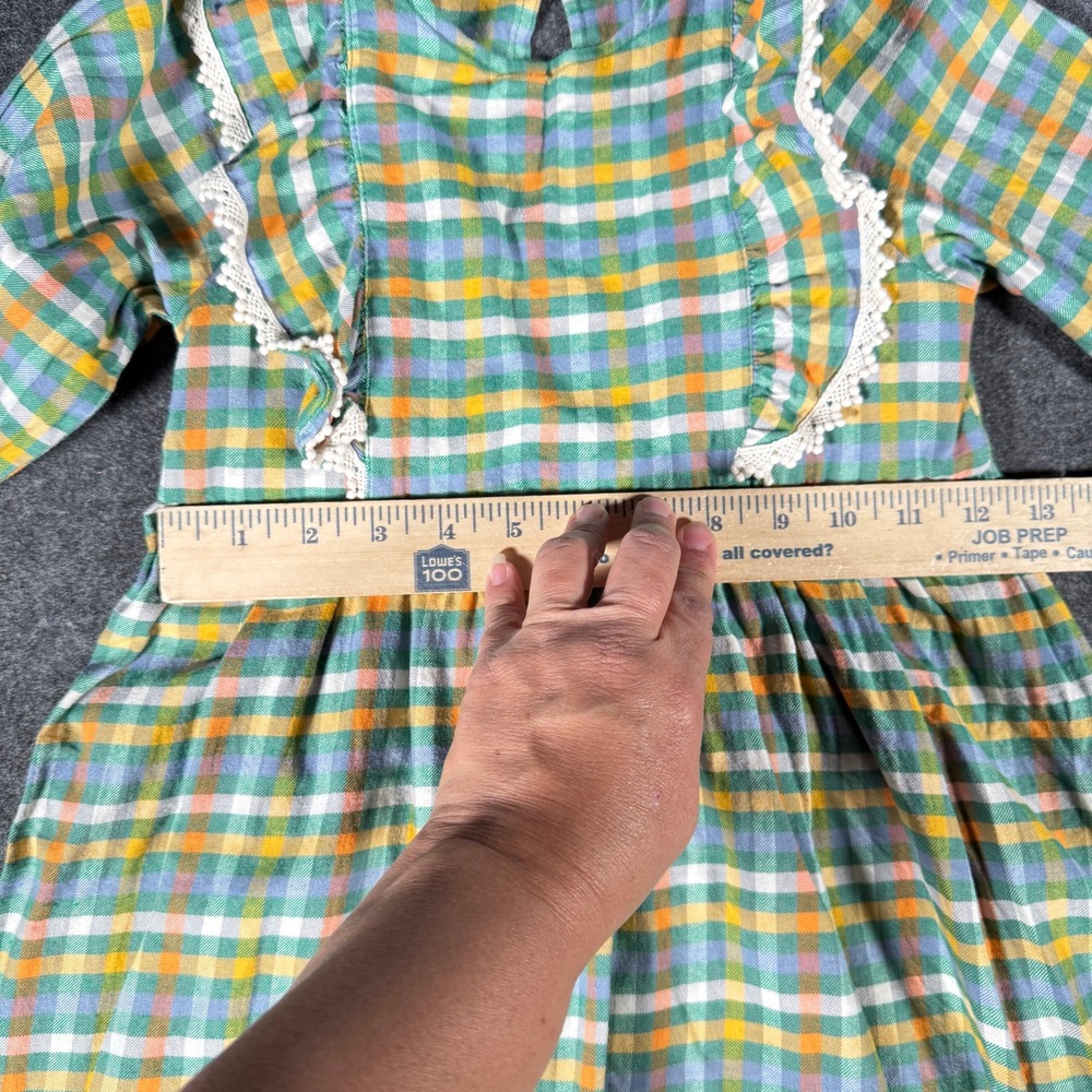 Pink Chicken Girls Multi Color Plaid Ruffle Lace Trim Long‎ Sleeve Dress Size 7Y - Picture 6 of 9